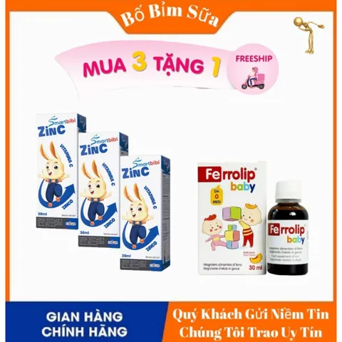 ComBo Sieu Sale Smartbibi ZinC Bổ Sung Kẽm Hữu Cơ Và Vitamin C Cho Bé Thiếu Kẽm Hộp 30ml