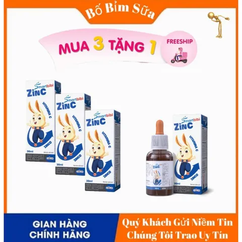 ComBo Sieu Sale Smartbibi ZinC Bổ Sung Kẽm Hữu Cơ Và Vitamin C Cho Bé Thiếu Kẽm Hộp 30ml