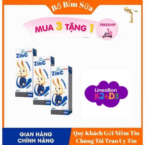 ComBo Sieu Sale Smartbibi ZinC Bổ Sung Kẽm Hữu Cơ Và Vitamin C Cho Bé Thiếu Kẽm Hộp 30ml