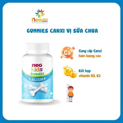 [ Chính Hãng ] NEO KIDS Gummies Canxi Vị Sữa Chua Bổ Sung Canxi Và Vitamin Cho Bé Hộp 60 Viên Nhai 808497