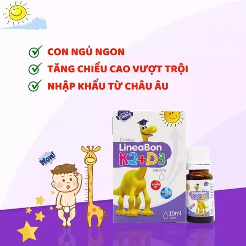 LineaBon K2+D3  Bổ Sung Vitamin K2 Và Vitamin D3 Tăng Cường Hấp Thu Canxi Tối Đa Trẻ Hộp 10ml 808517