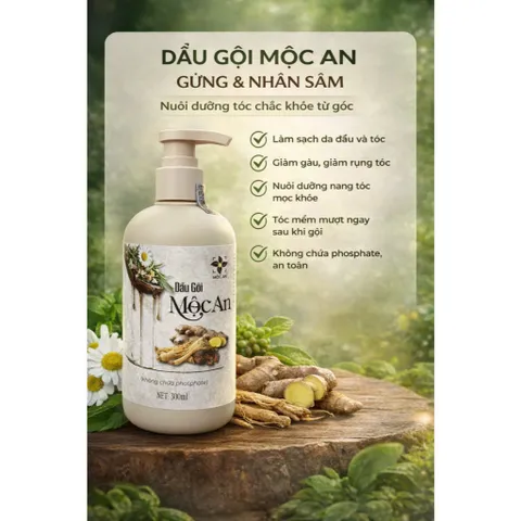 [ MUA 1 TẶNG 1] Dầu Gội MỘC AN Thành Phần Từ Thiên Nhiên Nhân Sâm + Gừng + Bồ Kết Chai 300ml