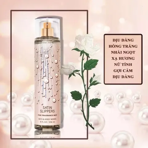 FULL SIZE SATIN SLIPPERS - Xịt thơm Body Mist Bath and Body 236ml hương hoa thơm mát 808686
