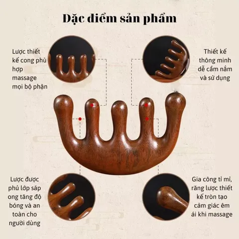 Lược massage đầu cổ vai gáy bằng gỗ đàn hương, kích thích tuần hoàn máu 808876
