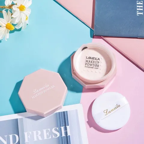 Phấn Phủ Lameila Dạng Bột Kiềm Dầu Phấn Make Up Powder Hình Lục Giác Vỏ Hồng 809318