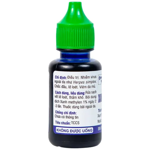 Dung dịch Xanh Methylen 1% (Chai 20ml) Dùng sát khuẩn nhẹ, phòng bệnh như Herpes simplex, chốc lở, lở loét, viêm da mủ.