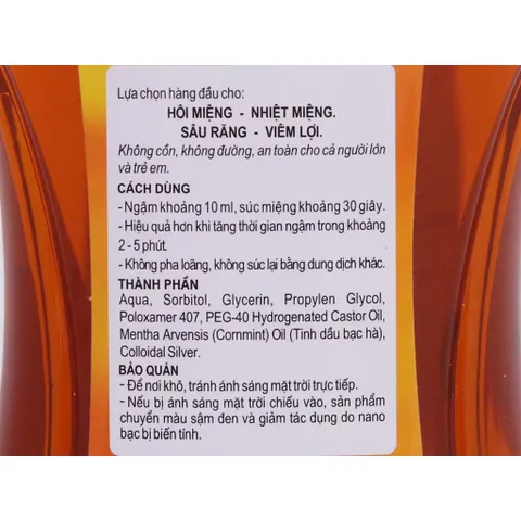 Nước súc miệng Thái Dương hương bạc hà (Chai 500ml) sát trùng răng, miệng, vòm họng, khử mùi hôi, hỗ trợ chống sâu răng