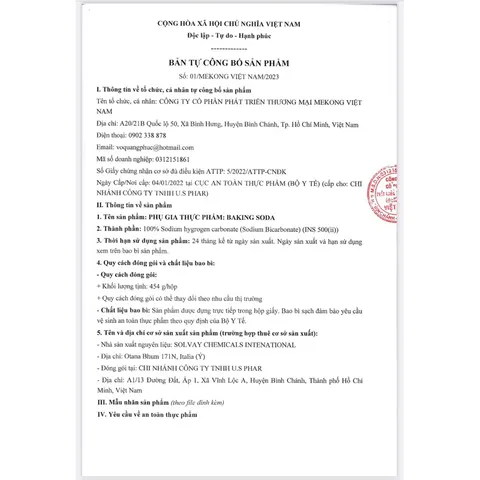 Baking Soda Premium (Hộp 454g) 100% nguyên chất dùng cho thực phẩm, nguyên liệu nhập khẩu.