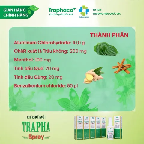 Xịt khử mùi Trapha Spray (Chai 50ml) Giúp khử mùi hôi, giảm tiết mồ hôi và giúp giữ khô thoáng cho vùng nách
