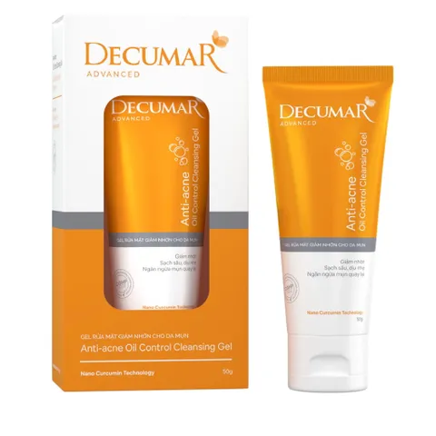 Gel rửa mặt Decumar Advanced Anti-Acne Oil Control (Tuýp 50g) làm sạch nhẹ nhàng, giúp kiểm soát bã nhờn, ngăn ngừa mụn