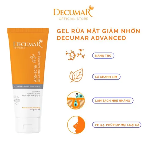 Gel rửa mặt Decumar Advanced Anti-Acne Oil Control (Tuýp 50g) làm sạch nhẹ nhàng, giúp kiểm soát bã nhờn, ngăn ngừa mụn