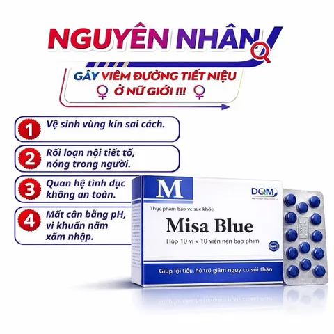 Viên uống Misa Blue (Hộp 100 viên) hỗ trợ lợi tiểu, giúp giảm các triệu chứng tiểu buốt, giảm nguy cơ sỏi thận, sỏi mật.