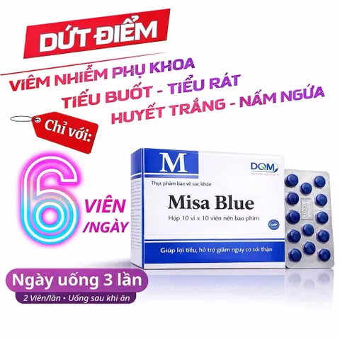 Viên uống Misa Blue (Hộp 100 viên) hỗ trợ lợi tiểu, giúp giảm các triệu chứng tiểu buốt, giảm nguy cơ sỏi thận, sỏi mật.