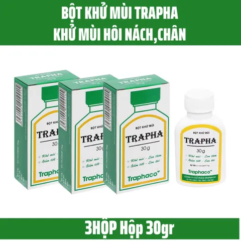Bột khử mùi Trapha (Chai 30g) Giúp khử mùi hôi nách, hôi chân, và làm khô thoáng vùng da tiết nhiều mồ hôi.