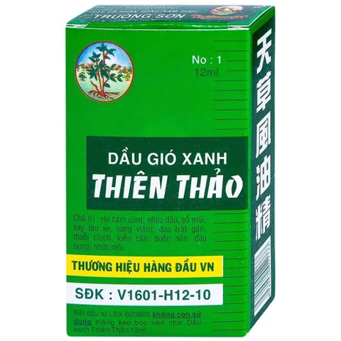 Dầu gió xanh Thiên Thảo (Chai 12ml) Hỗ trợ giảm cảm cúm, ho, sổ mũi, nhức đầu, say nắng, trúng gió