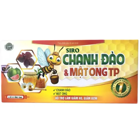 Siro ho Chanh Đào & Mật Ong TP (Hộp 20 ống) hỗ trợ giảm ho, giảm đau rát họng, ho do dị ứng, ho gió, ho khan, ho có đờm