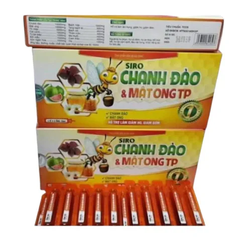 Siro ho Chanh Đào & Mật Ong TP (Hộp 20 ống) hỗ trợ giảm ho, giảm đau rát họng, ho do dị ứng, ho gió, ho khan, ho có đờm