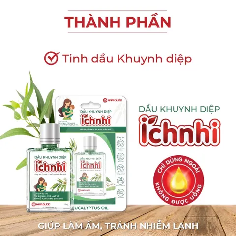 Dầu Khuynh Diệp Ích Nhi (Chai 30ml) Giúp làm ấm da cơ thể và phòng ngừa nhiễm lạnh.