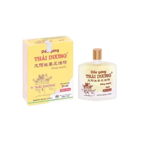 Dầu Gừng Thái Dương (Chai 24ml) giúp giảm đau nhức, cảm lạnh và giữ ấm cơ thể.