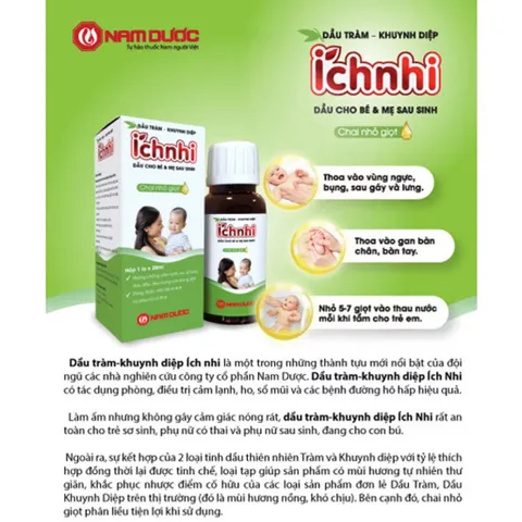 Dầu tràm - Khuynh Diệp Ích Nhi (Chai 30ml) Giúp giữ ấm da cơ thể, hỗ trợ phòng ngừa cảm lạnh, hắt hơi, sổ mũi