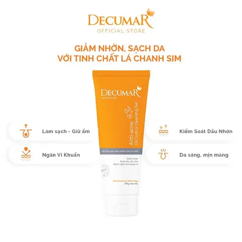 Gel rửa mặt DECUMAR Anti-acne (Tuýp 50g) Làm sạch nhẹ nhàng, duy trì độ ẩm tối ưu cho làn da.