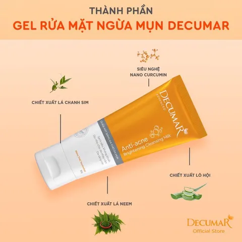 Gel rửa mặt DECUMAR Anti-acne (Tuýp 50g) Làm sạch nhẹ nhàng, duy trì độ ẩm tối ưu cho làn da.