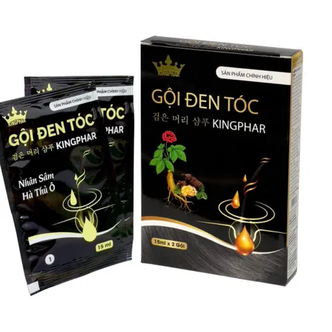 GỘI ĐEN TÓC KINHPHAR (Hộp 2 gói x 15ml) Giúp làm đen tóc, suôn mượt, chắc khoẻ.