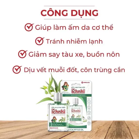 Dầu Khuynh Diệp Ích Nhi Nam Dược (Chai 30ml) Hỗ trợ làm dịu vết muỗi đốt, côn trùng cắn, giúp làm ấm da cơ thể.