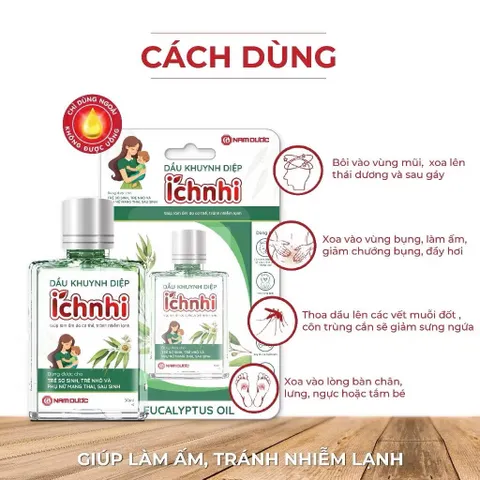 Dầu Khuynh Diệp Ích Nhi Nam Dược (Chai 30ml) Hỗ trợ làm dịu vết muỗi đốt, côn trùng cắn, giúp làm ấm da cơ thể.