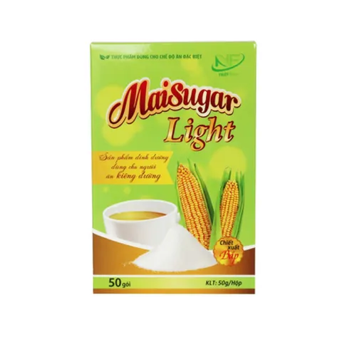 Đường Bắp Maisugar Light (Hộp 50 gói) Cung cấp năng lượng thấp, hỗ trợ chế độ ăn kiêng để kiểm soát cân nặng.