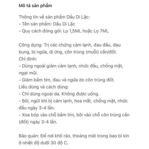 Dầu Di Lặc (Chai 7ml) Giúp giảm cảm lạnh, đau đầu, đau bụng, ngứa do côn trùng cắn, bầm tím…