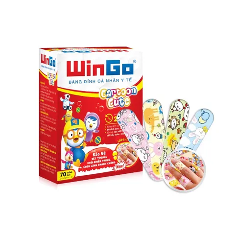 Băng keo cá nhân WinGo (Hộp 70 miếng) Băng dính cá nhân thông thoáng, độ dính cao, co dãn tốt, bảo vệ các vết thương nhỏ