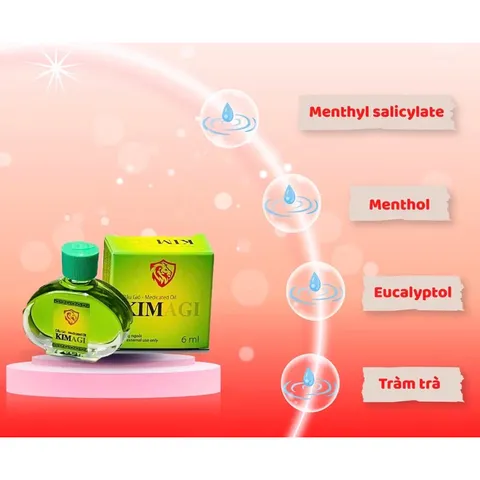 Dầu gió KIM AGI (Chai 6ml) Cảm cúm, nhức đầu, trúng gió, đau bụng, buồn nôn, đau cơ và khớp, sưng bầm, bong gân