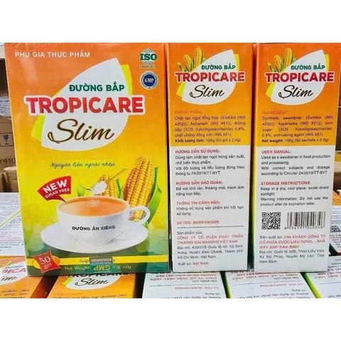 Đường Bắp TROPICARE Slim (Hộp 50 gói) Đường ăn kiêng nguyên liệu nhập khẩu.
