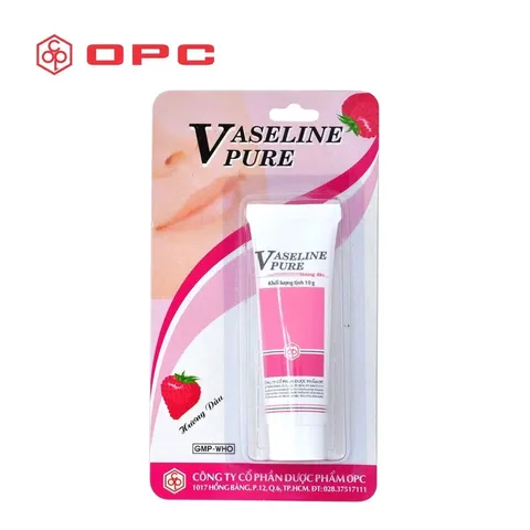Vaseline Pure OPC Hương Dâu (Tuýp 10g) Giúp làm mềm mịn da, phòng khô môi, nứt môi, nứt nẻ chân tay.