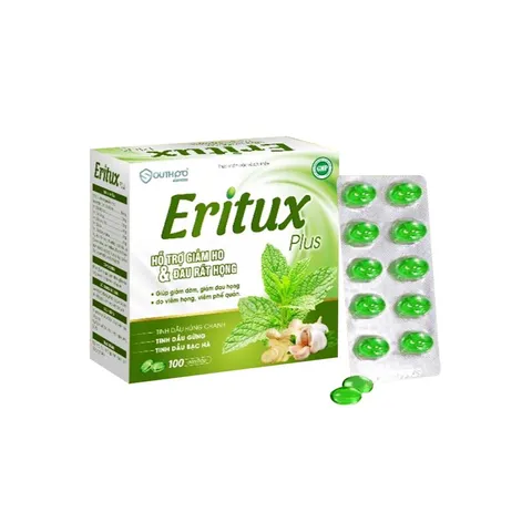 Viên uống thảo dược Eritux Plus (Hộp 100 viên) Hỗ trợ giảm ho, giảm đau rát họng do viêm họng, viêm phế quản.