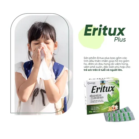 Viên uống thảo dược Eritux Plus (Hộp 100 viên) Hỗ trợ giảm ho, giảm đau rát họng do viêm họng, viêm phế quản.