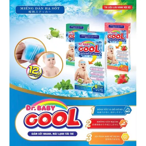 Miếng dán hạ sốt Dr Baby Cool (Hộp 6 miếng) Giúp hạ nhiệt, hạ sốt nhanh, giảm đau, say nắng, giúp làm mát lạnh tự nhiên.