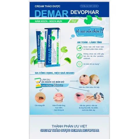 Kem bôi da thảo dược DEMAR DEVOPHAR (Tuýp 16g) Giúp dưỡng ẩm, làm mềm da, làm dịu mát da khi bị rôm sảy, mẫn ngứa, mụn.