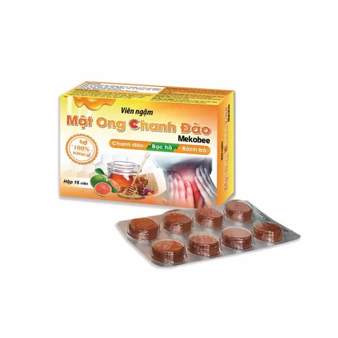 Viên ngậm Mật Ong Chanh Đào (Hộp 16 viên) Hỗ trợ nhuận phế, giảm ho, long đờm, giúp cải thiện các biểu hiện hắt hơi.