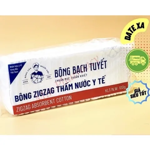 Bông Gòn Y Tế Thấm Nước ZigZag Bông Bạch Tuyết 100gr