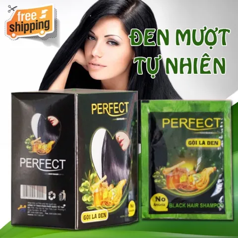 Gội là Đen Perfect (Hộp 10 gói x 25ml) giúp làm đen tóc mà không gây hại cho da.