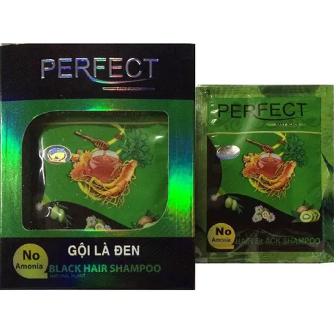 Gội là Đen Perfect (Hộp 10 gói x 25ml) giúp làm đen tóc mà không gây hại cho da.
