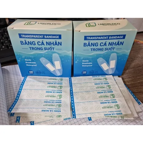 BĂNG CÁ NHÂN TRONG SUỐT LIWORLDCO (Hộp 100 miếng) Băng thông thoáng, độ dính cao, co dãn tốt