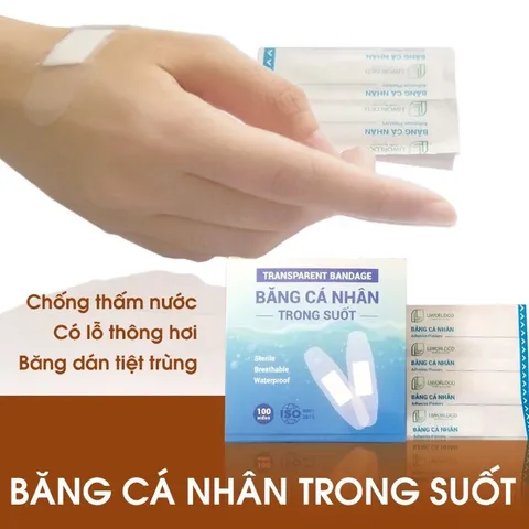BĂNG CÁ NHÂN TRONG SUỐT LIWORLDCO (Hộp 100 miếng) Băng thông thoáng, độ dính cao, co dãn tốt