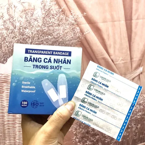 BĂNG CÁ NHÂN TRONG SUỐT LIWORLDCO (Hộp 100 miếng) Băng thông thoáng, độ dính cao, co dãn tốt