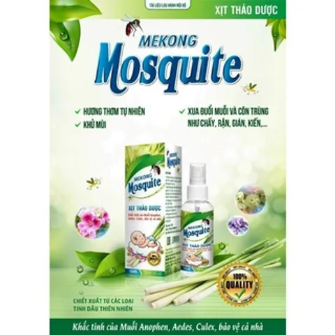 Xịt muỗi thảo dược Mekong Mosquite (Chai 100ml) khắc tinh của muỗi Anophen, Aedes, Culex bảo vệ cả nhà