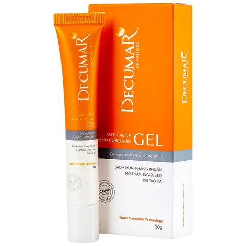 Decumar Gel ngừa mụn Nano Curcumin (Tuýp 20g) Hỗ trợ giảm mụn, làm mờ thâm, kiểm soát nhờn, tái tạo và cấp ẩm cho da.