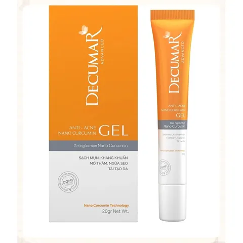 Decumar Gel ngừa mụn Nano Curcumin (Tuýp 20g) Hỗ trợ giảm mụn, làm mờ thâm, kiểm soát nhờn, tái tạo và cấp ẩm cho da.