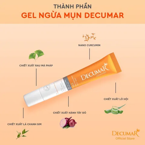 Decumar Gel ngừa mụn Nano Curcumin (Tuýp 20g) Hỗ trợ giảm mụn, làm mờ thâm, kiểm soát nhờn, tái tạo và cấp ẩm cho da.